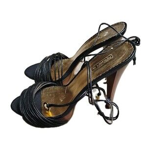 ArdenB. Ladies Platform Open-Toe Black Ankle Strap Shoes Heels 7.5